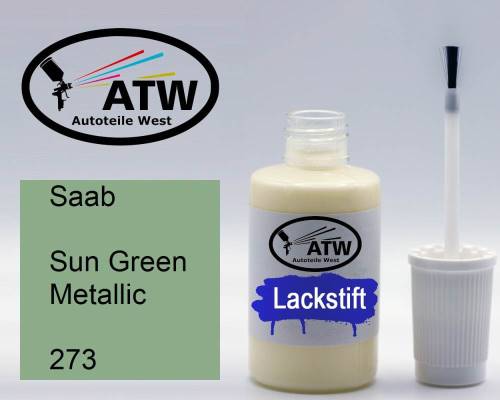 Saab, Sun Green Metallic, 273: 20ml Lackstift, von ATW Autoteile West.